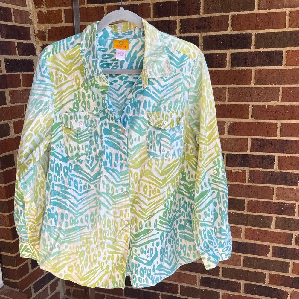 Ruby Rd. Teal and White Patterned Shirt